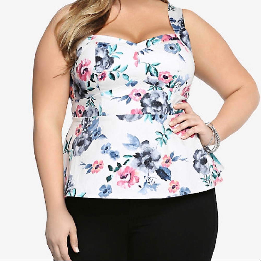 FLORAL SATEEN PEPLUM TANK TOP